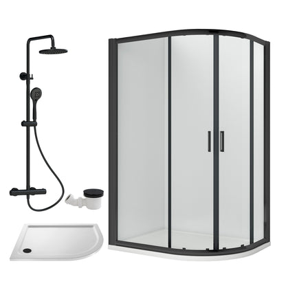Nuie Rene 1180mm Framed Matt Black Right Hand Offset Quadrant Shower Enclosure With Tray