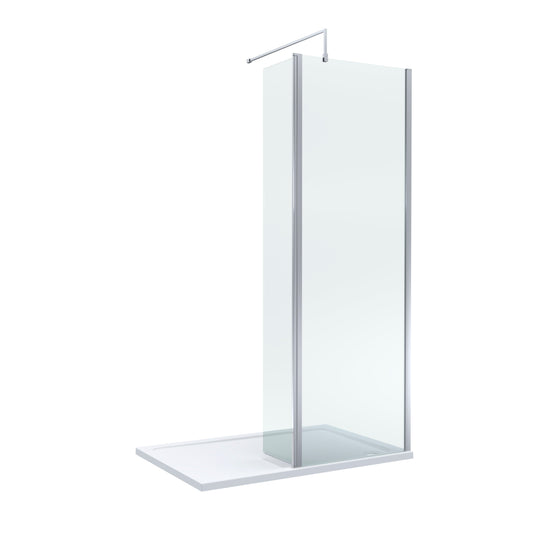 Contemporary 8mm Glass Walk In Wetroom Screen and Hinged Return Screen and Shower Tray - Choice of Size and Finish