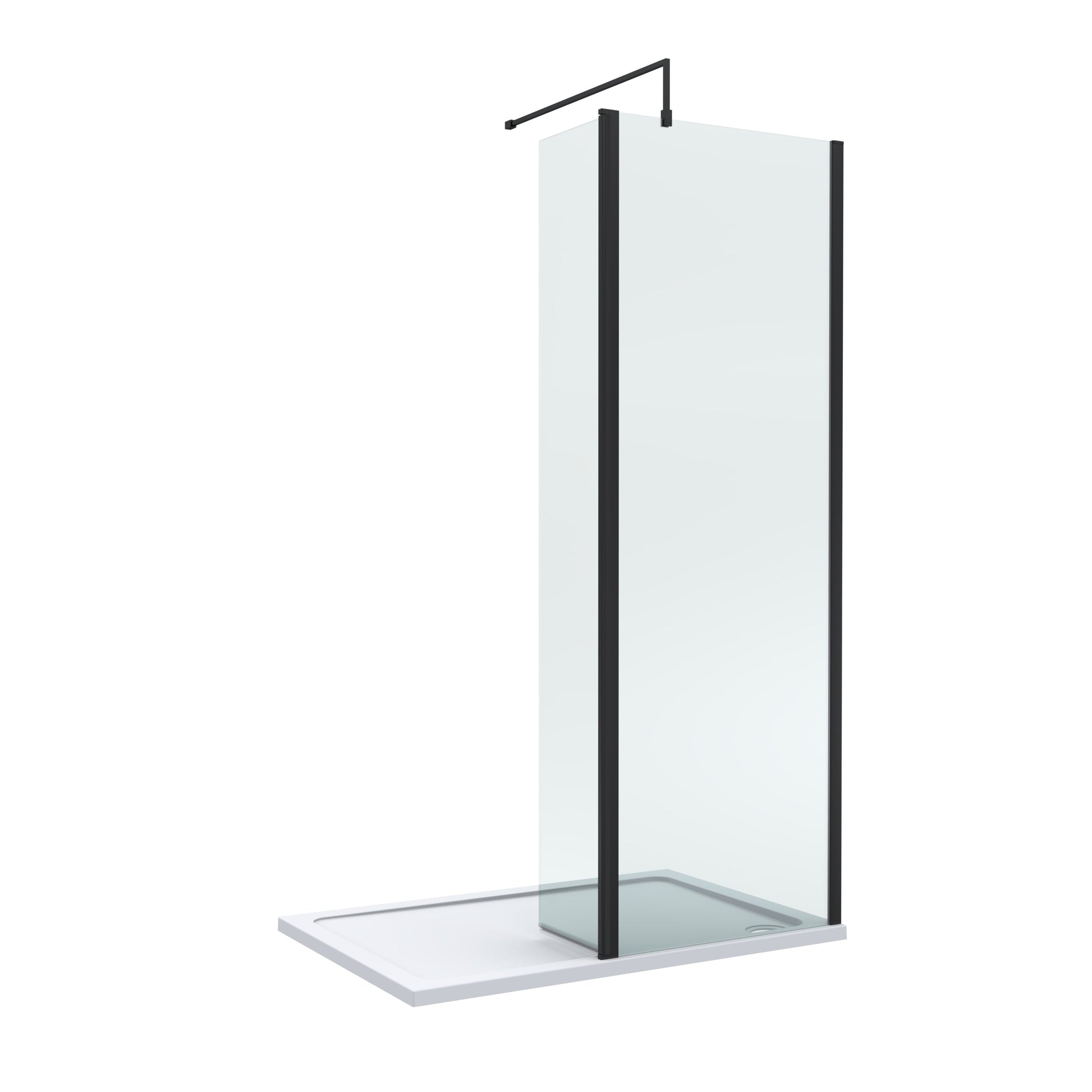 Contemporary 8mm Glass Walk In Wetroom Screen and Hinged Return Screen and Shower Tray - Choice of Size and Finish