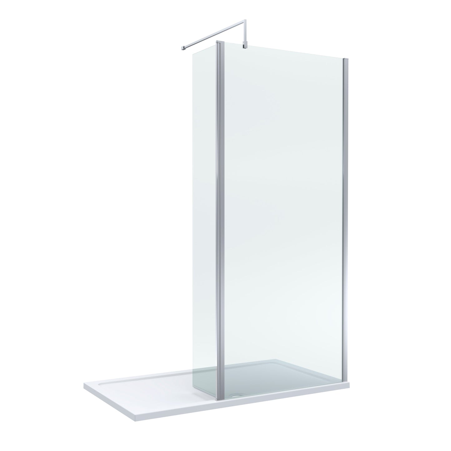 Contemporary 8mm Glass Walk In Wetroom Screen and Hinged Return Screen and Shower Tray - Choice of Size and Finish