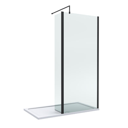 Contemporary 8mm Glass Walk In Wetroom Screen and Hinged Return Screen and Shower Tray - Choice of Size and Finish