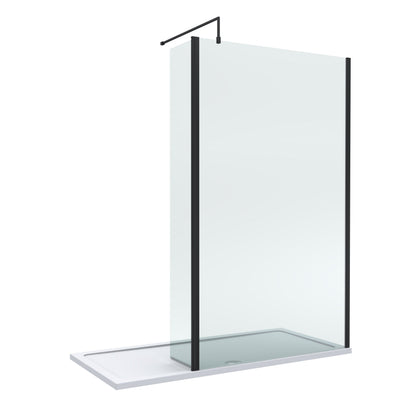 Contemporary 8mm Glass Walk In Wetroom Screen and Hinged Return Screen and Shower Tray - Choice of Size and Finish