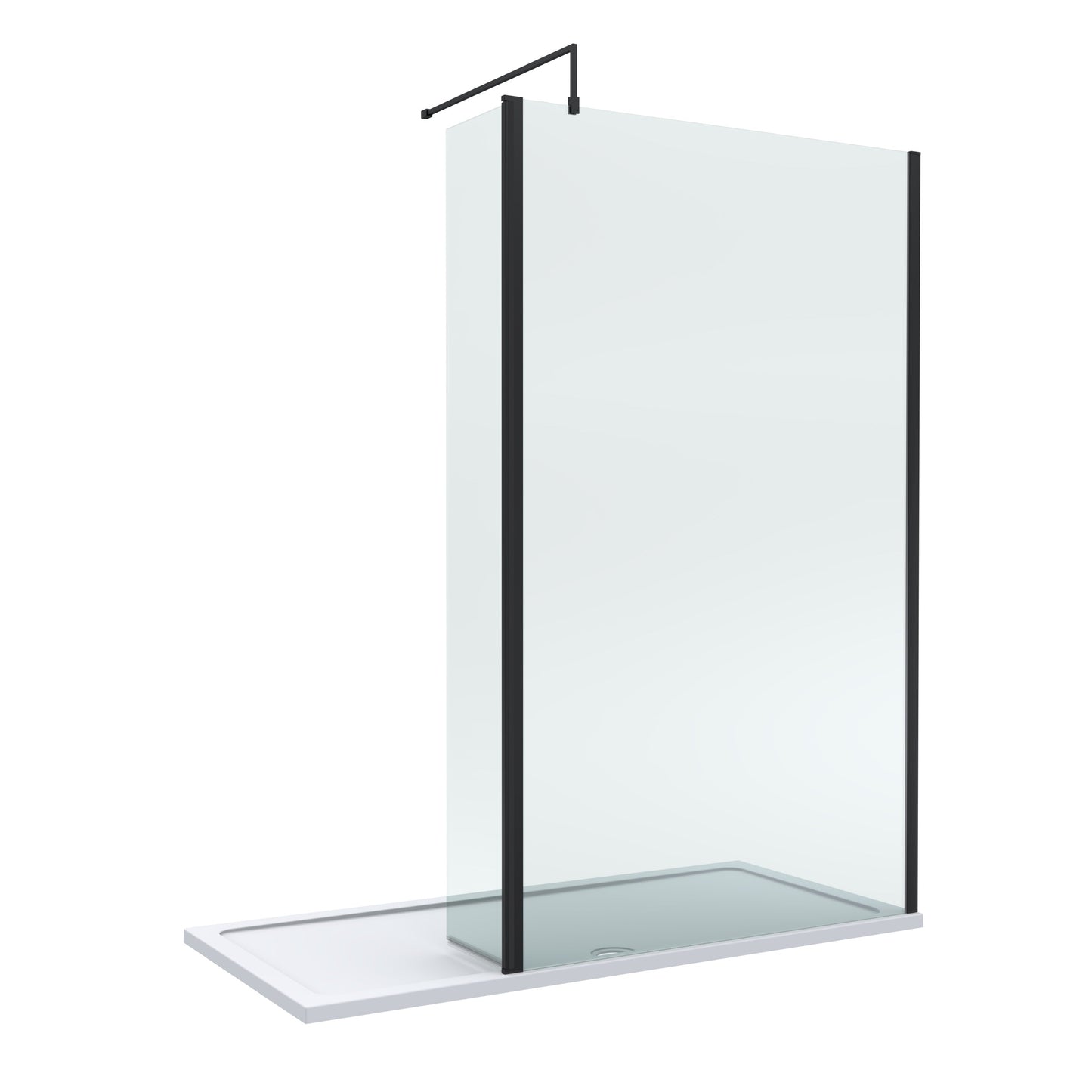 Contemporary 8mm Glass Walk In Wetroom Screen and Hinged Return Screen and Shower Tray - Choice of Size and Finish