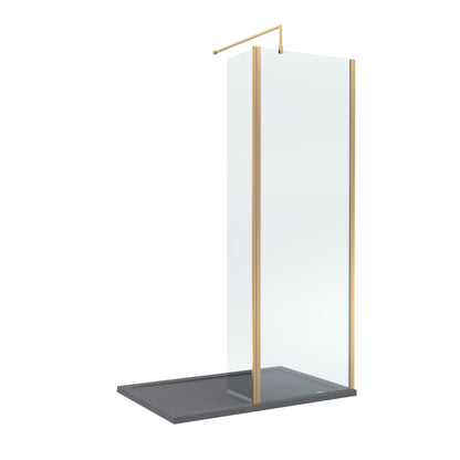 Contemporary 8mm Glass Walk In Wetroom Screen and Hinged Return Screen and Shower Tray - Choice of Size and Finish