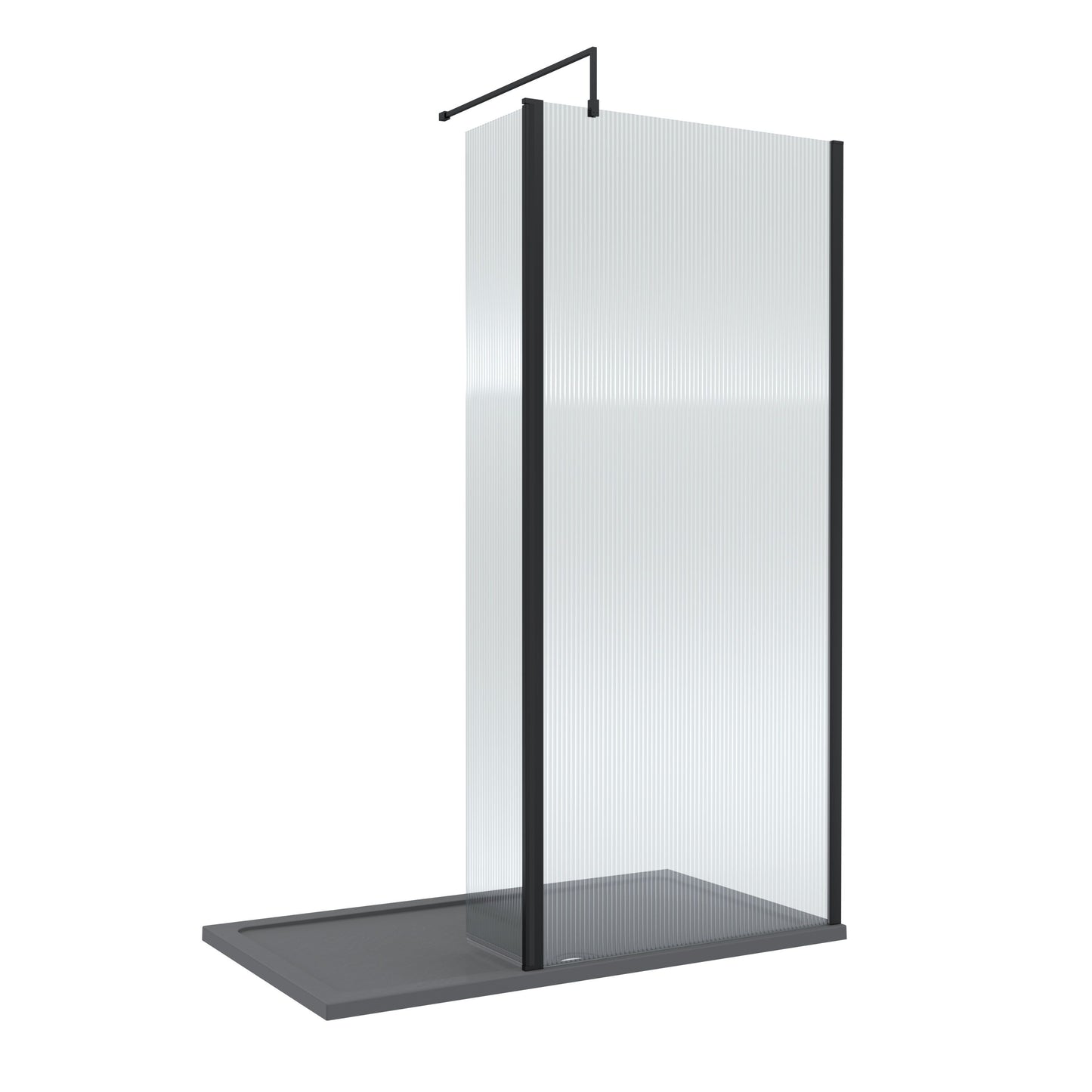 Nuie 900mm Framed Fluted Walk-In Wetroom Return Screen With Slate Grey Tray