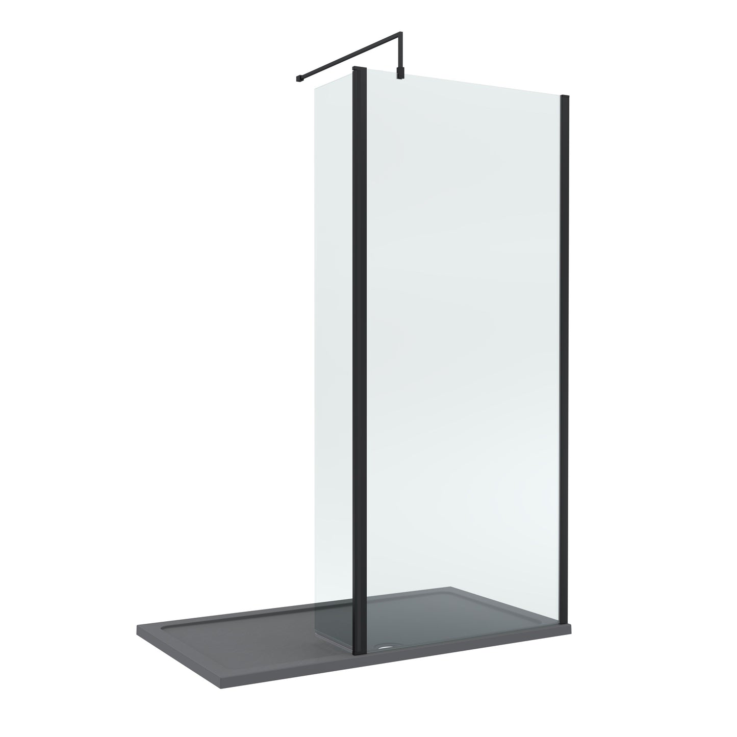 Contemporary 8mm Glass Walk In Wetroom Screen and Hinged Return Screen and Shower Tray - Choice of Size and Finish