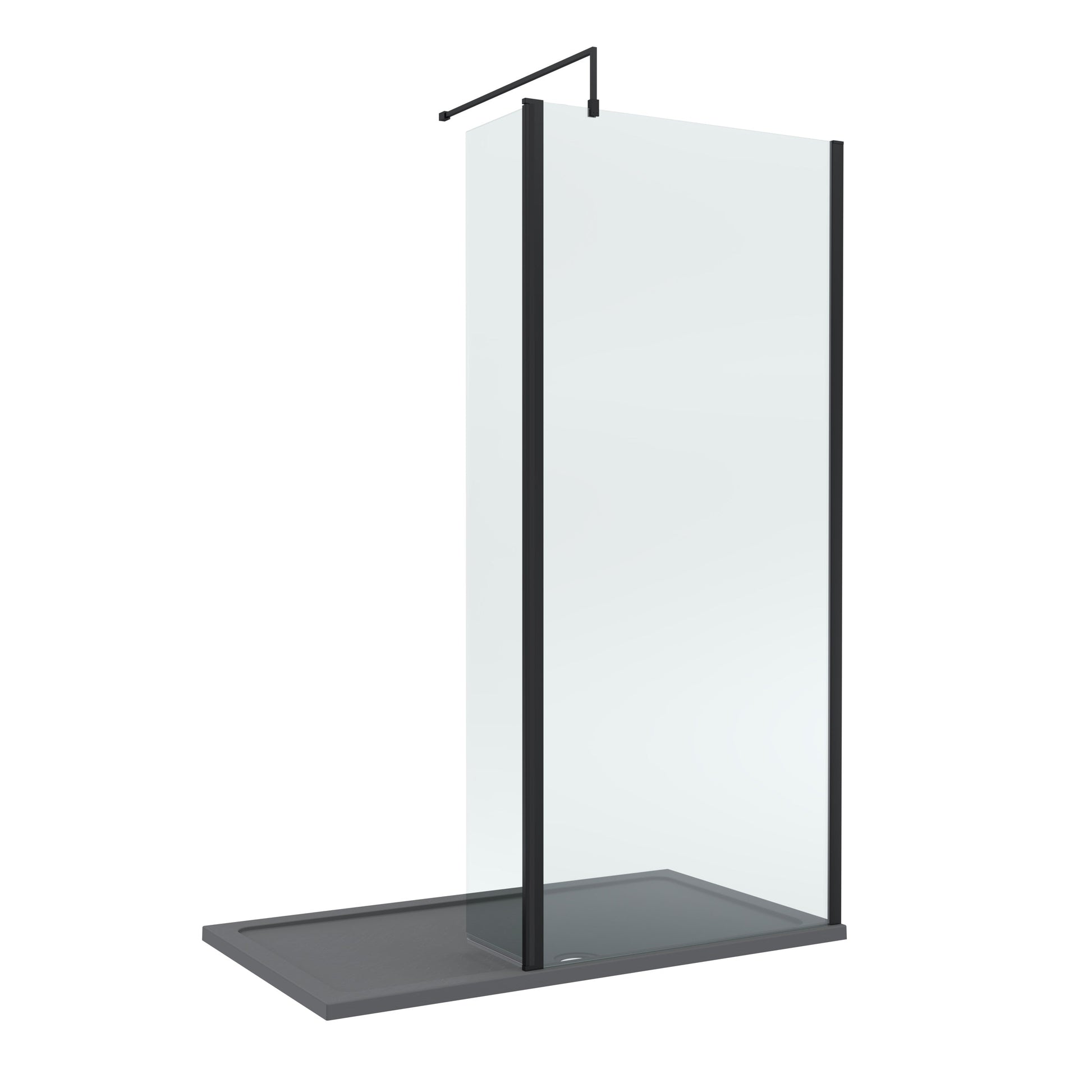 Contemporary 8mm Glass Walk In Wetroom Screen and Hinged Return Screen and Shower Tray - Choice of Size and Finish