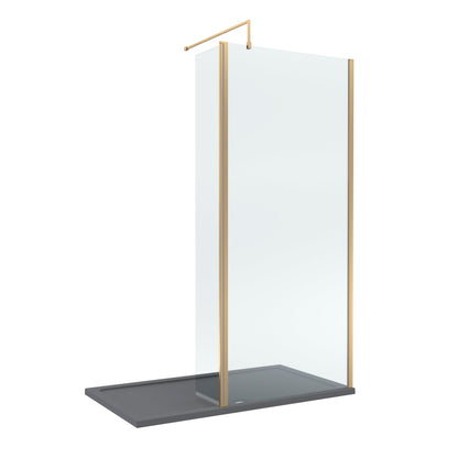 Contemporary 8mm Glass Walk In Wetroom Screen and Hinged Return Screen and Shower Tray - Choice of Size and Finish