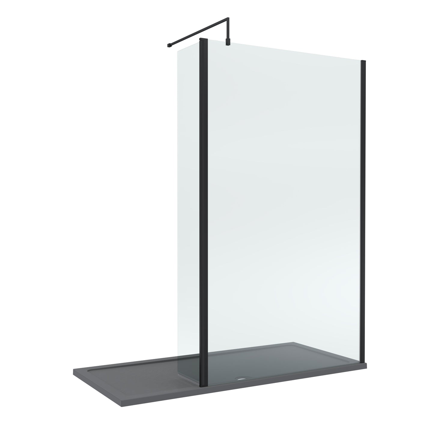 Contemporary 8mm Glass Walk In Wetroom Screen and Hinged Return Screen and Shower Tray - Choice of Size and Finish
