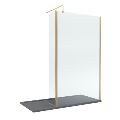 Contemporary 8mm Glass Walk In Wetroom Screen and Hinged Return Screen and Shower Tray - Choice of Size and Finish
