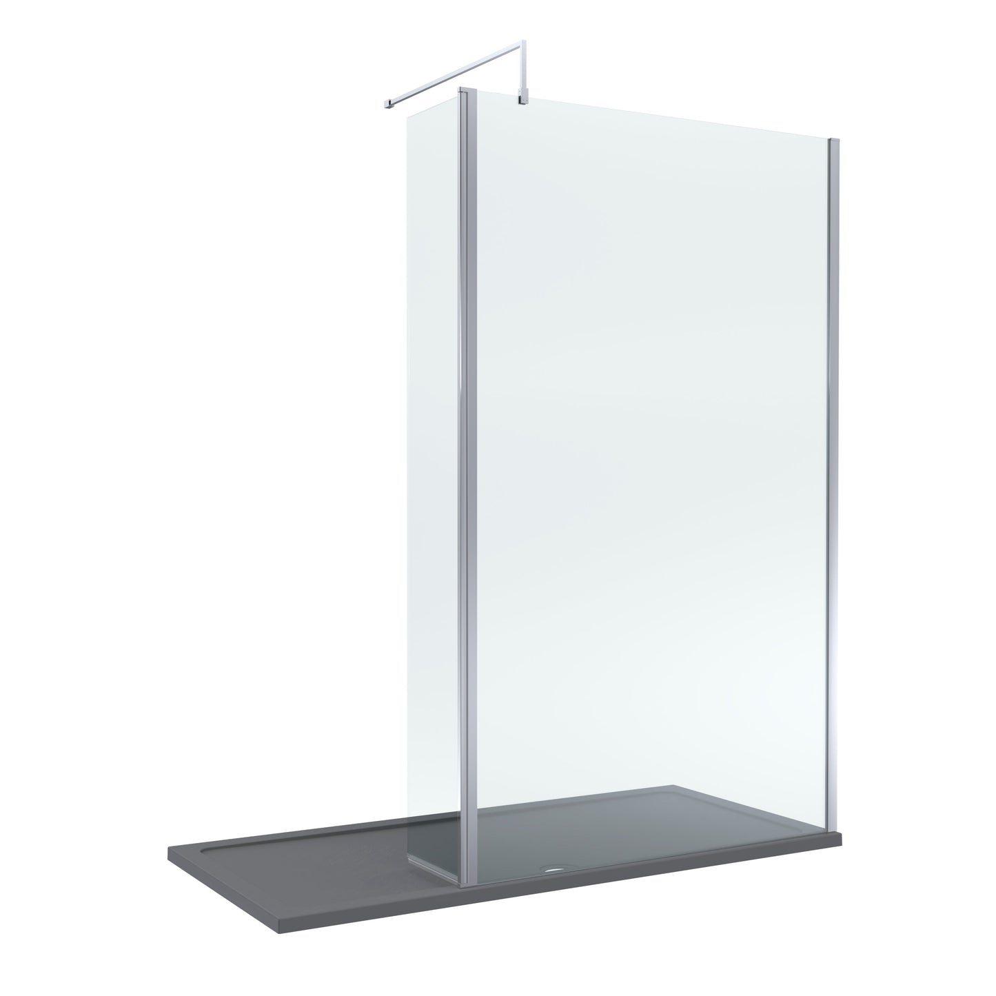 Contemporary 8mm Glass Walk In Wetroom Screen and Hinged Return Screen and Shower Tray - Choice of Size and Finish