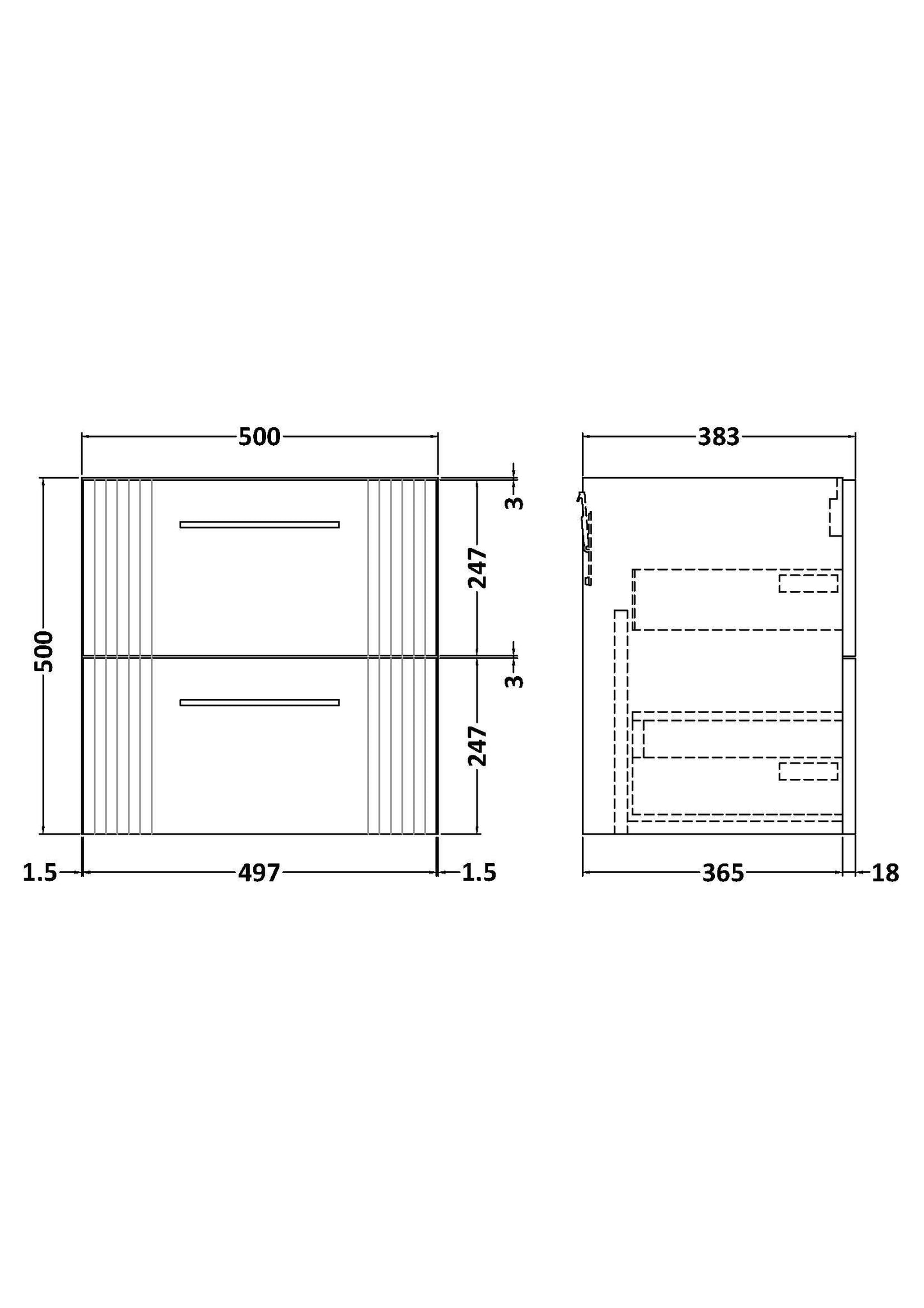 Deco 500mm Wall Hung 2-Drawer Unit