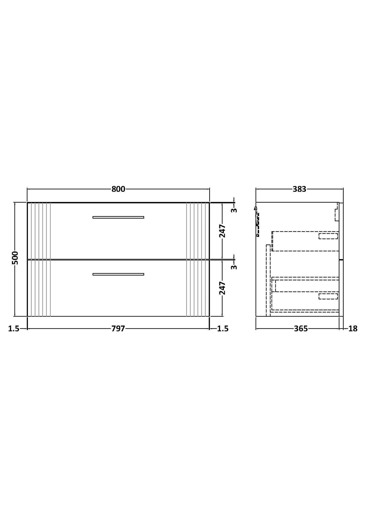 Deco 800mm Wall Hung 2-Drawer Unit