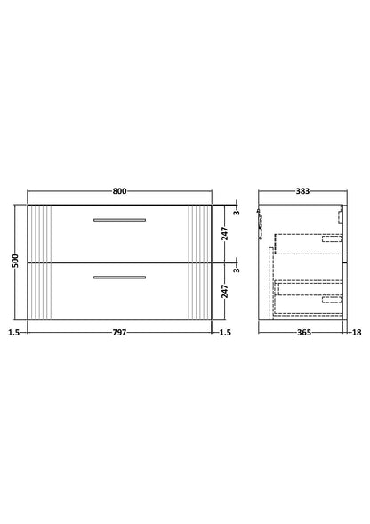 Deco 800mm Wall Hung 2-Drawer Unit