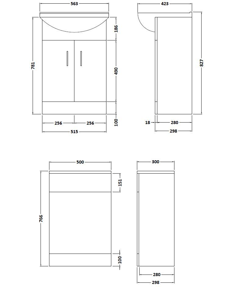 Nuie Saturn 1063mm Gloss White Floor Standing Cloakroom Furniture Pack with Basin, Pan & Soft Close Seat