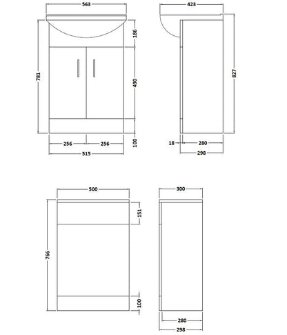 Nuie Saturn 1063mm Gloss White Floor Standing Cloakroom Furniture Pack with Basin, Pan & Soft Close Seat