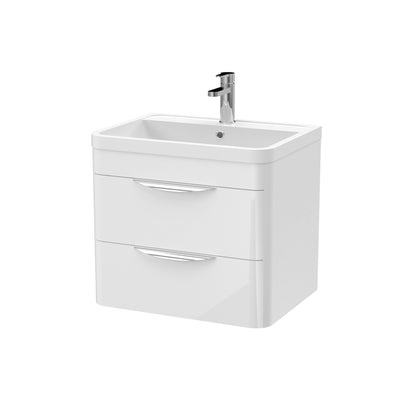 Balterley Wave Modern Bathroom Wall Hung 2 Drawer Vanity Unit Basin, Gloss White, 550mm