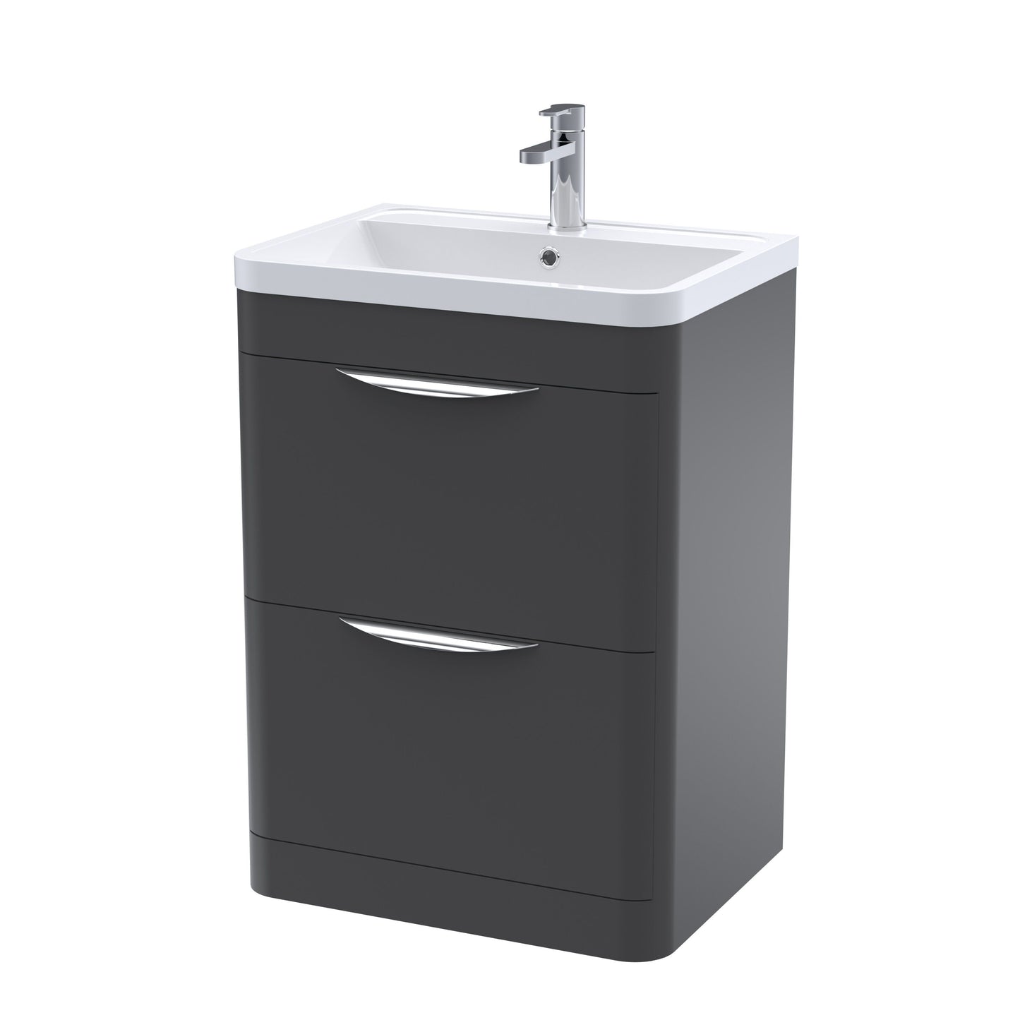 Balterley Wave Contemporary Floor Standing 2 Drawer Vanity Unit & Basin, Dark Grey, 550mm