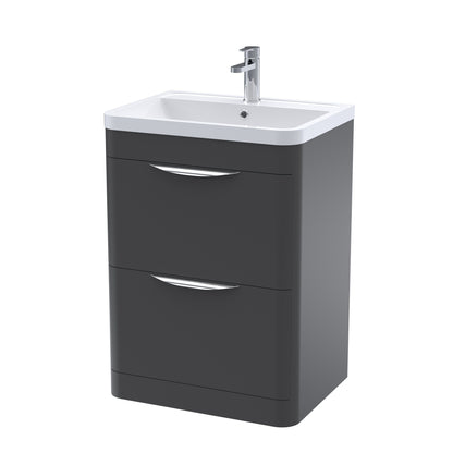 Balterley Wave Contemporary Floor Standing 2 Drawer Vanity Unit & Basin, Dark Grey, 550mm