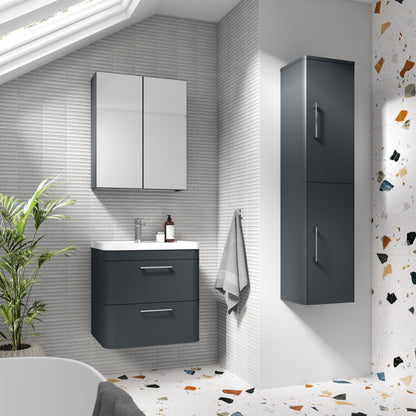 Balterley Wave Contemporary Wall Hung 2 Drawer Bathroom Vanity Unit & Ceramic Basin, Dark Grey, 810mm