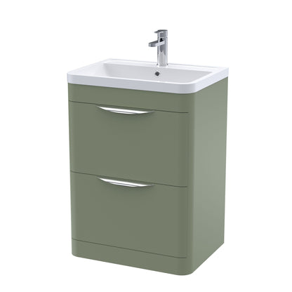 Balterley Wave Contemporary Floor Standing 2 Drawer Bathroom Vanity Unit & Polymarble Basin, Satin Green, 600mm