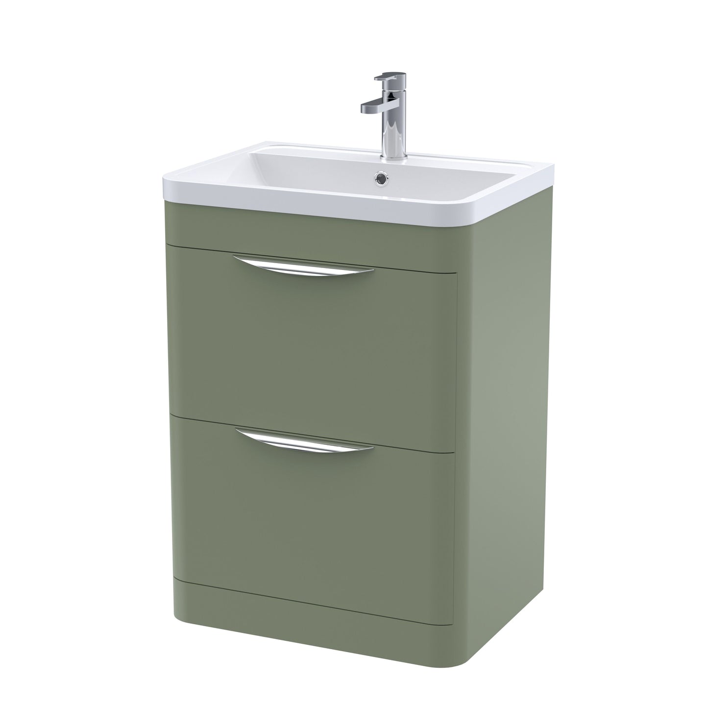 Balterley Wave Contemporary Floor Standing 2 Drawer Bathroom Vanity Unit & Ceramic Basin, Satin Green, 610mm