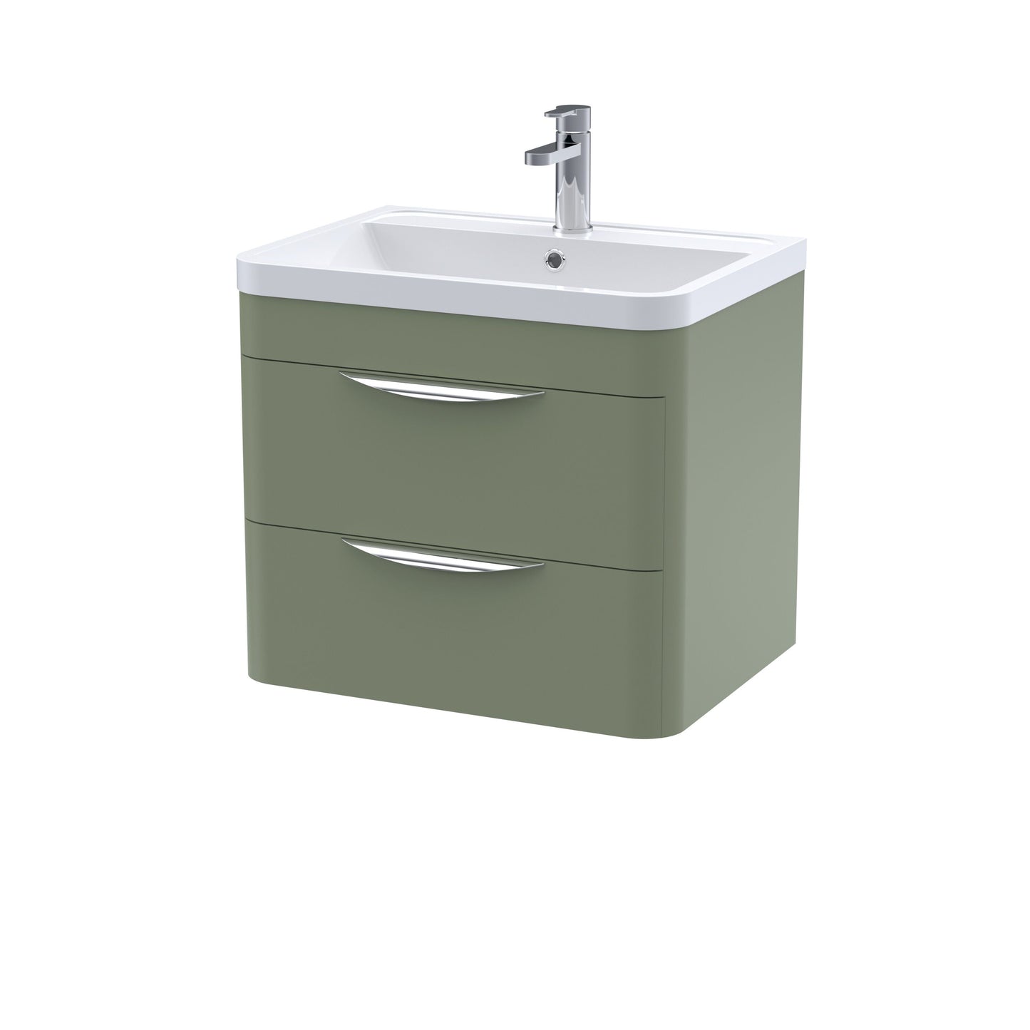 Balterley Wave Contemporary Wall Hung 2 Drawer Bathroom Vanity Unit & Ceramic Basin, Satin Green, 610mm
