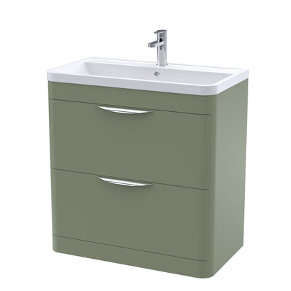 Balterley Wave Contemporary Floor Standing 2 Drawer Bathroom Vanity Unit & Polymarble Basin, Satin Green, 800mm