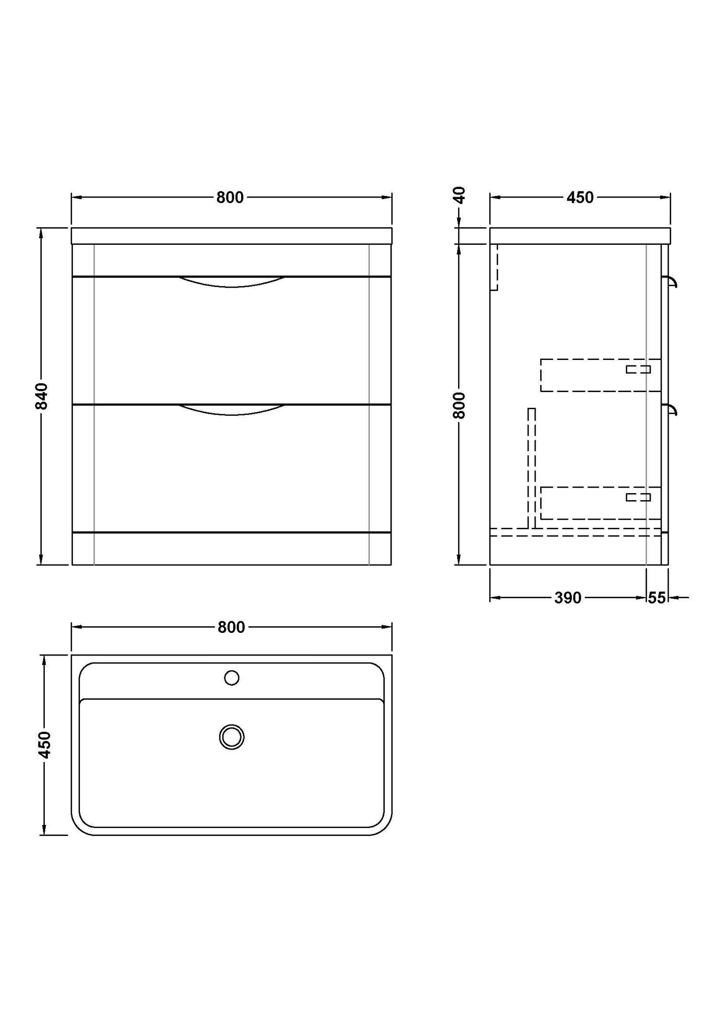Balterley Wave Contemporary Floor Standing 2 Drawer Bathroom Vanity Unit & Polymarble Basin, Satin Green, 800mm