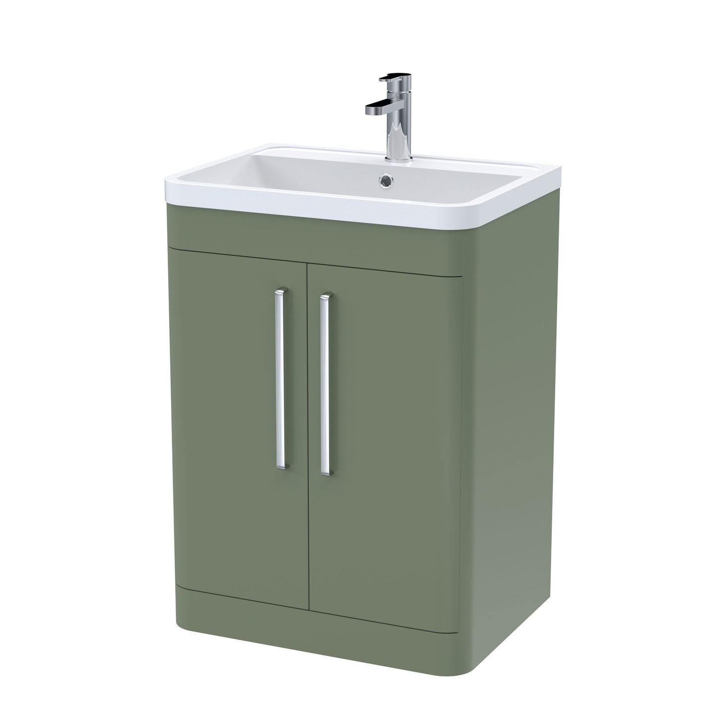 Balterley Wave Contemporary Floor Standing 2 Door Bathroom Vanity Unit & Polymarble Basin, Satin Green, 600mm