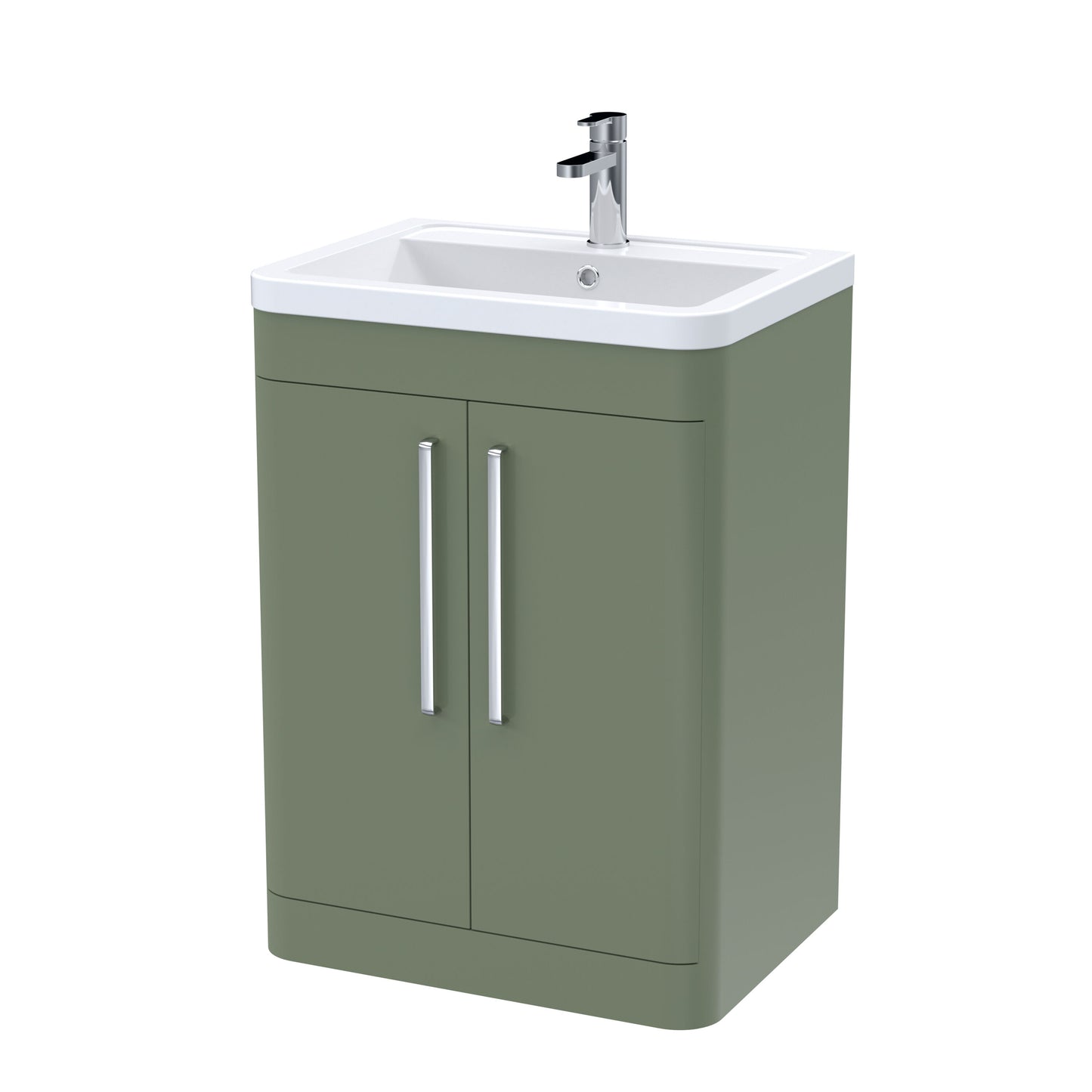 Balterley Wave Contemporary Floor Standing 2 Door Bathroom Vanity Unit & Ceramic Basin, Satin Green, 610mm