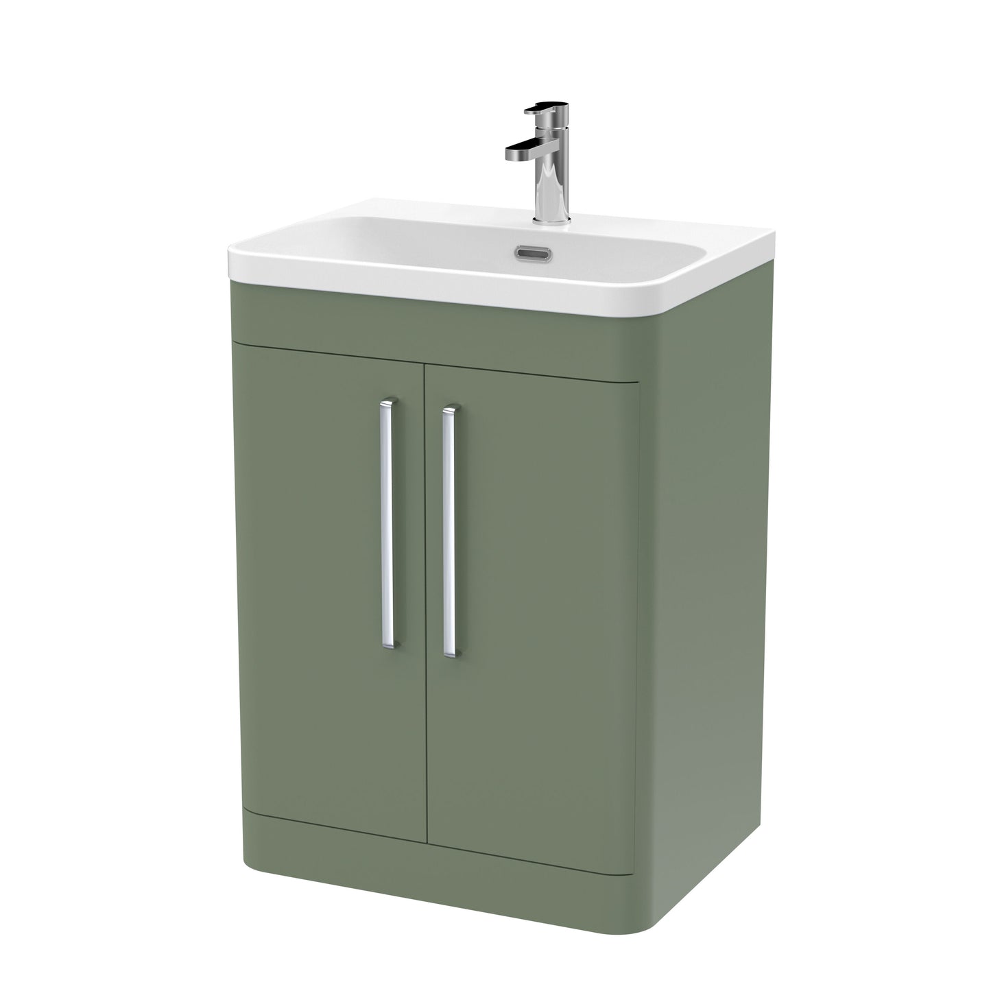 Nuie Parade 600mm Satin Green Floor Standing 2 Door Vanity Unit with Basin With 1 Tap Hole