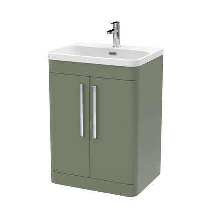 Nuie Parade 600mm Satin Green Floor Standing 2 Door Vanity Unit with Basin With 1 Tap Hole
