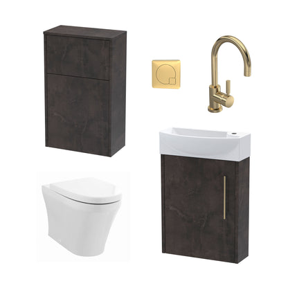 Nuie Deco 440mm Metallic Slate Left Hand Wall Hung Vanity Basin Unit, WC Unit, Back to Wall Toilet Pan, Soft Close Toilet Seat, Basin Mixer Tap, Concealed Cistern and Push Button