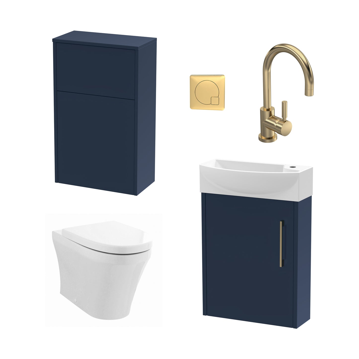 Nuie Deco 440mm Coastal Grey Left Hand Wall Hung Vanity Basin Unit, WC Unit, Back to Wall Toilet Pan, Soft Close Toilet Seat, Basin Mixer Tap, Concealed Cistern and Push Button