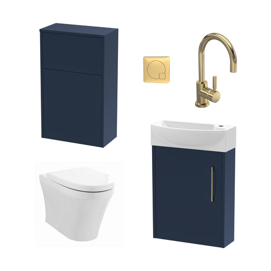 Nuie Deco 440mm Coastal Grey Left Hand Wall Hung Vanity Basin Unit, WC Unit, Back to Wall Toilet Pan, Soft Close Toilet Seat, Basin Mixer Tap, Concealed Cistern and Push Button