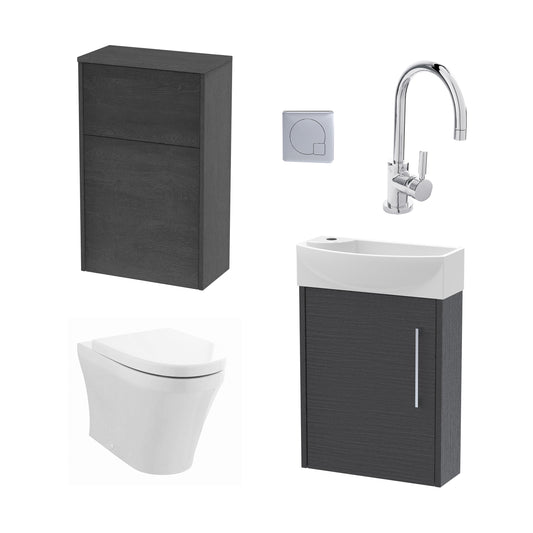 Nuie Deco 440mm Midnight Blue Right Hand Wall Hung Vanity Basin Unit, WC Unit, Back to Wall Toilet Pan, Soft Close Toilet Seat, Basin Mixer Tap, Concealed Cistern and Push Button