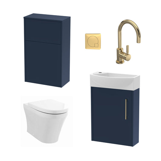 Nuie Wall Hung 440mm Coastal Grey Vanity Basin Toilet Set With Tap, Cistern & Soft Close Seat