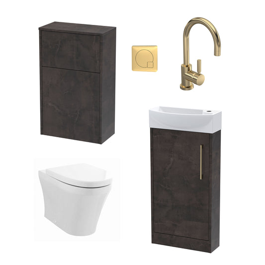 Nuie 440mm Floor Standing Cloakroom Toilet & Basin Vanity Unit With Tap, Cistern & Soft Close Seat