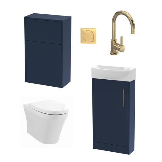 Nuie Juno 440mm Floor Standing Basin Toilet Unit With Tap, Cistern, Flush Plate & Soft Close Seat