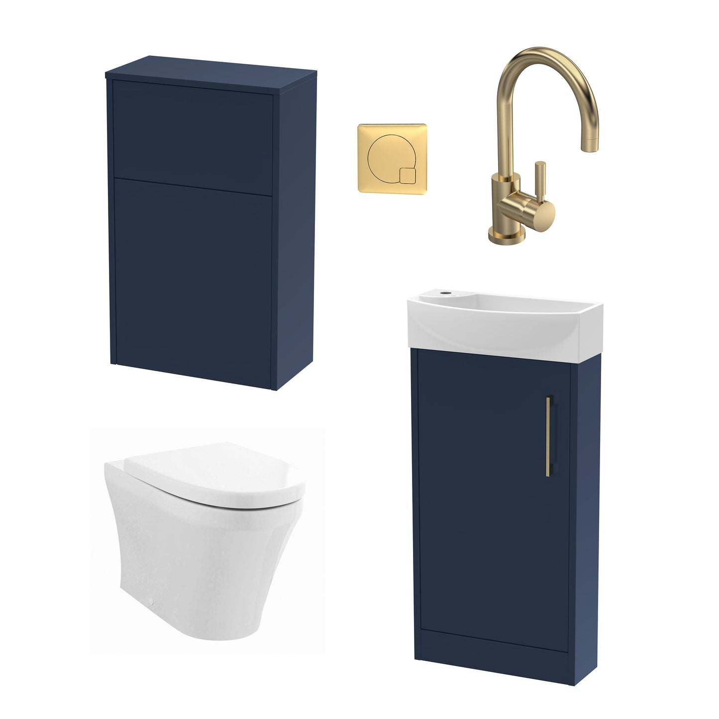Nuie 440mm Floor Standing Cloakroom Vanity Unit with Toilet, Soft Close Seat, Tap, Cistern & Flush Plate