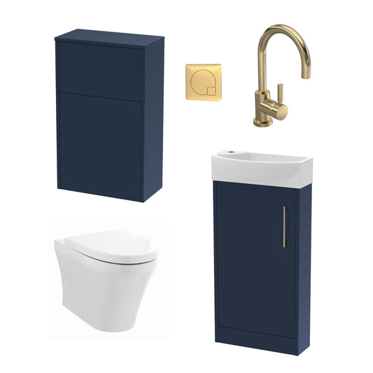 Nuie 440mm Floor Standing Cloakroom Vanity Unit with Toilet, Soft Close Seat, Tap, Cistern & Flush Plate