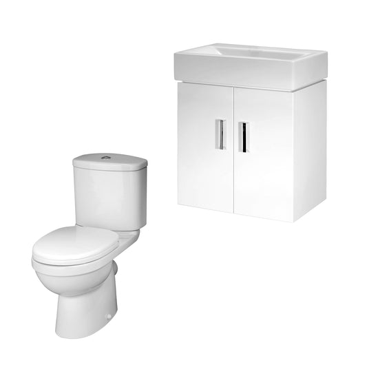 Nuie Mayford 450mm Wall Hung Gloss Grey Vanity Unit & Toilet Including Seat & Cistern
