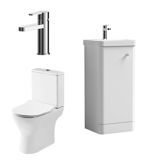 Balterley Contemporary Floor Standing 1 Door Bathroom Vanity Unit, Basin, Tap & Toilet Pack, Gloss White, 379mm