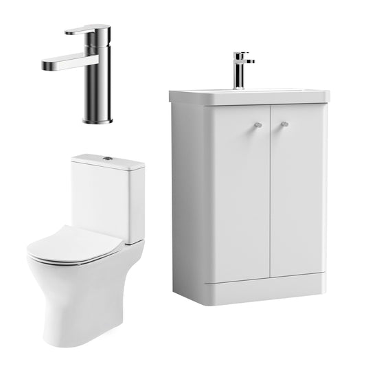Balterley Contemporary Floor Standing 2 Door Bathroom Vanity Unit, Basin, Tap & Toilet Pack, Gloss White, 579mm