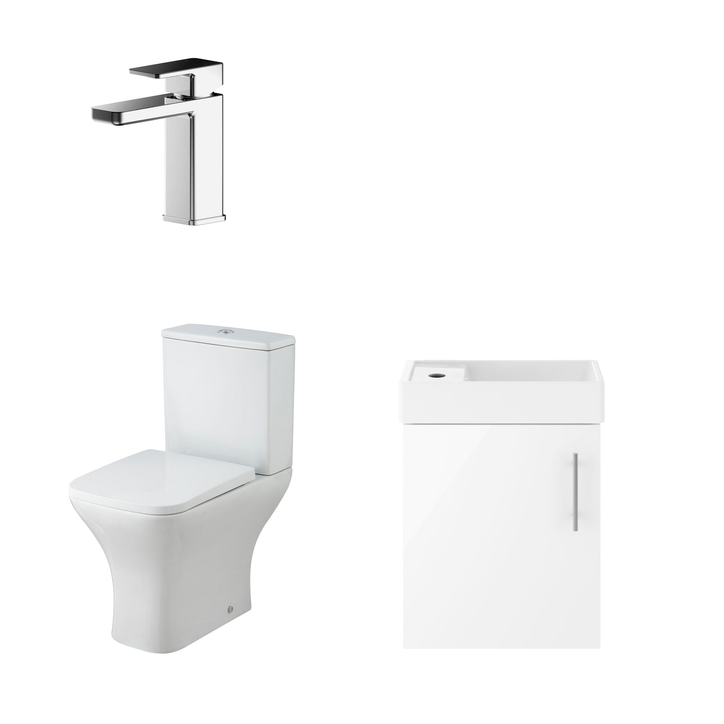 Nuie 400mm Satin Green Wall Hung Soft Close Vanity Unit Toilet & Tap With Soft Close Seat & Waste