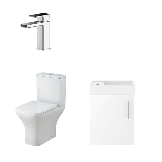 Nuie 400mm Satin Green Wall Hung Soft Close Vanity Unit Toilet & Tap With Soft Close Seat & Waste
