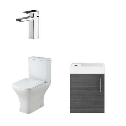 Nuie Wall Hung 400mm Vanity Unit Toilet & Tap Set with Soft Close Seat & Waste