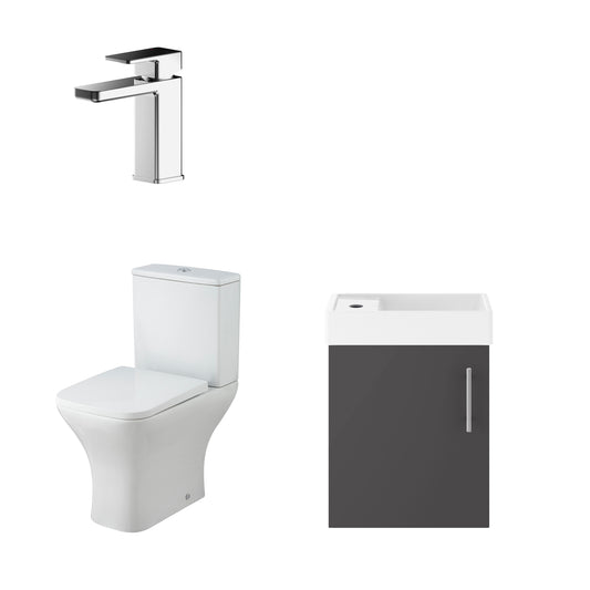 Nuie 400mm Wall Hung Charcoal Black Vanity Unit with Toilet, Basin, Tap, Waste & Soft Close Seat