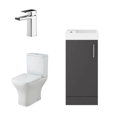 Nuie 400mm Gloss Grey Floor Standing Combined Toilet & Basin Unit With Soft Close Seat, Tap & Waste